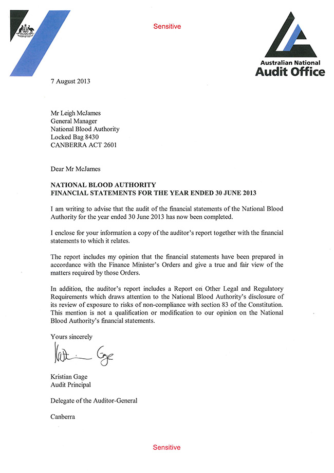 Audit Office letter - page 1